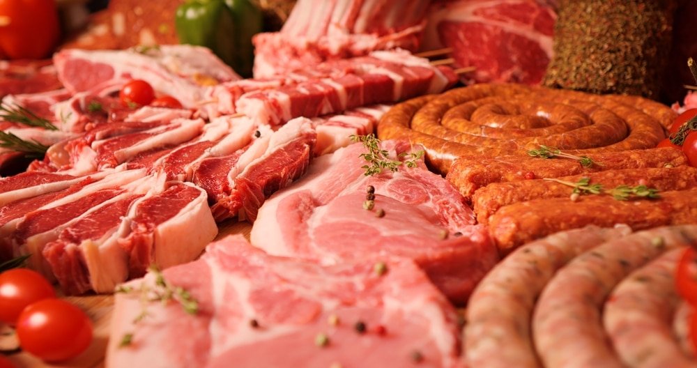 Close up,Of,Raw,Meat,Lamb,And,Pork,Cuts,On,The